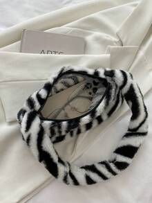 Zebra Print Fuzzy Shoulder Bag (Print Placement Random) - Black and White - View 5