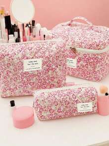 3pcs/1pc Printed Quilted Cosmetic Bag, Lightweight Travel Makeup Bag, Large Capacity Multi-Functional Cosmetic Organizer Pouch, Zipper Closure, For Women, Girls, Home, Travel, Holiday And School Use - Multicolor - View 11