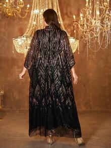 SUPGIR Plus Size Women's Sequin Patchwork Loose Arabian Style Dress Black Spring - Black - View 7
