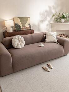 1pc Stretch Sofa Cover, Machine Washable, Non-Slip Sofa Protector, Suitable For Living Room Single To Four-Seater Sofa, Solid Color Textured Fabric, Suitable For All Seasons, Essential For Living Room | Minimalist Sofa Cover | Fitted Sofa Cover - Brown - View 6