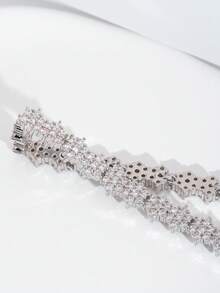 1 Set Luxury Elegant Cubic Zirconia Inlaid Hexagram Design Bracelet, Suitable For Women's Wedding & Party Wear, Excluding Gift Box - Silver - View 5