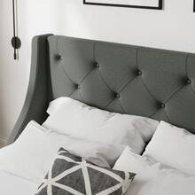 Allewie Full/Queen/King Size Bed Frame With 4 Storage Drawers And Wingback Headboard, Button Tufted Design, No Box Spring Needed, Dark Grey - 深灰色 - 查看 3