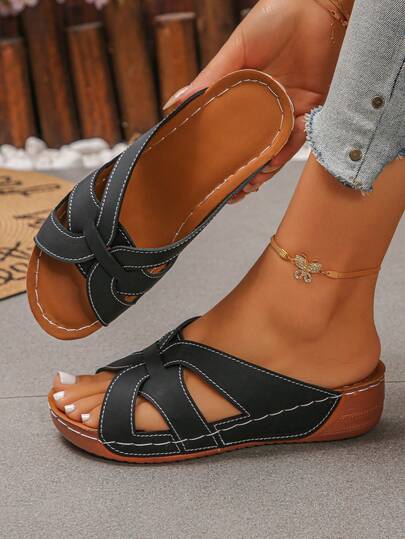 Plus Size 36-45 Summer Fashion Casual Open Toe Wedge Sandals, Daily & Outdoor Roman Slippers In Pink, Black, Blue, Brown, Gold Matte, Lightweight Comfortable Versatile Women Wedge Platform Sandals