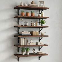 Tomnk 6pcs 23.6in Wood Floating Wall Shelves, Room Decor, Wall-Mounted Storage & Decor For Kitchen, Bathroom, Bedroom And Living Room - 彩色 - 查看 1