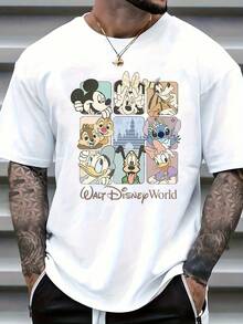 "Disney Official Original Authorization" Retro Figure Printed T-Shirts, Mickey Mouse, Donald Duck And Other Lovely Parties Are Suitable For Young People Who Pursue Individuality, Suitable For Gifts, Unisex Cotton T-Shirts. - trắng - Xem 1