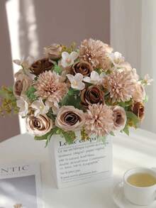 1/3/80pcs Artificial Rose And Hydrangea Flower Bouquet, Suitable For Wedding, Home, Restaurant, Bedroom, Vase Decor, Holiday Birthday Party, Wedding Decoration, New Year Bouquet, Valentine's Day Gift, New Year DIY Material, Artificial Plants, Spring Decor, Room, Tabletop, Garden Decor, Room Decor, Valentine's Day Gift, Graduation Gift - Brown - View 2