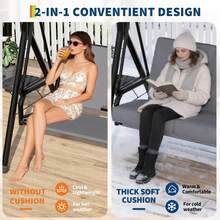 Columpio para 2 Personas con Toldo Ajustable - Cojines Extraíbles, Marco Resistente y Portavasos Integrado - Perfecto para Relajarse en Terraza, Balcón o Jardín - gris - Ver 5