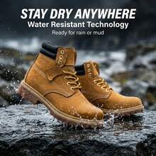 Men's Waterproof Leather Work Boots With Rubber Sole Structure And Oil Resistant Practical Shoes - Màu vàng - Xem 6