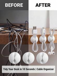 3pcs Desktop Cable Organizer Clips, Data Cable Holder, Headphone & Charger Cord Clips, Desk Wire Management, Suitable For Home, Office, Kitchen, All Seasons, No Electricity Needed, Suitable For Halloween & Christmas (White) - White 3-pack - View 3