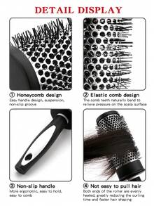 1/3pcs Nylon Hair Brush, Curling Roller Brush, Aluminum Tube Comb, Bangs Styling Tools For Home Use - Black - View 3
