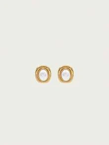 1pair European & American INS Celebrity Elegant Oval Shape Natural Stone Stainless Steel Earrings, Suitable For Autumn/Winter - Gold - View 7