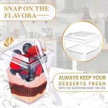 5/20/40/50pcs 5oz Square Transparent Glass Dessert Cups With Lids, European Style Baking Mousse Cups, Home Pudding Yogurt Cups, Cafe Afternoon Tea Fruit Cups, Party Cake Cups - Clear - View 3