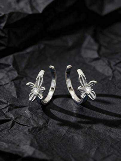 1对铜合金奢华花瓣水钻耳夹耳环（女士款）