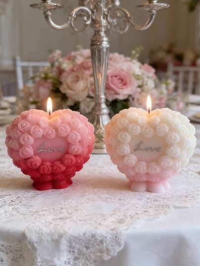 Rose Heart Silicone Candle Mold, DIY Floral Embossed Heart Soap Mold, LOVE Plaster Resin Clay Craft Tool, Handmade Gift For Valentine's Day, Wedding Candlelight Dinner, Aromatherapy Candle Supplies, Home Decor