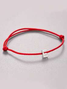 925纯银极简红色可调节DIY手链，适合日常佩戴，女士银饰，26个字母图案，生日礼物 - 黑色 - 查看 8