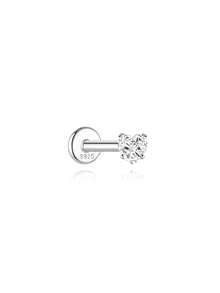 1Pc 925 Sterling Silver Moissanite Classic Geometric Elements Stud Earring Flat Back Cartilage Helix Piercing Hypoallergenic Pure Silver Suitable For Women'S Daily Wear,Wedding,Parties, And Banquet Occasions - Silver - View 16