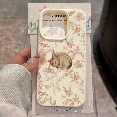 1pc TPU Vintage Soft Pink Floral & Bird Pattern Deer Design Phone Case Compatible With IPhone 17 Pro Max/17/16 Pro Max/15/13/12/11, S20 FE/A15/S24/A55, Note 11/12/13 Pro, Full Body Shockproof Soft Protective Cover