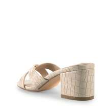 Women Chunky Low Heel Mule Sandals Crocodile Print Open Toe Slip On Heels Summer Slide Sandals - 杏色 - 查看 3