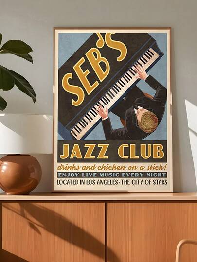 1张Seb's Jazz Club复古广告海报，送给朋友的理想礼物，卧室艺术印刷品，客厅装饰，办公室装饰，厨房装饰，浴室装饰，墙面艺术，墙面装饰，家居装饰，房间装饰，帆布墙画，海报，带框墙画，可选画框