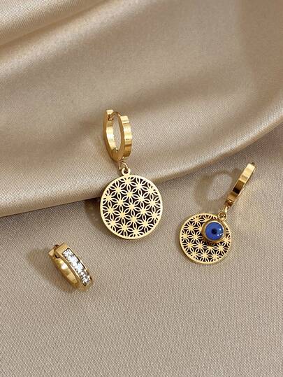 1对复古邪眼吊坠耳环，女士不锈钢金色吊坠耳环，适合圣诞节、日常佩戴、派对、母亲节、情人节等场合的珠宝礼物