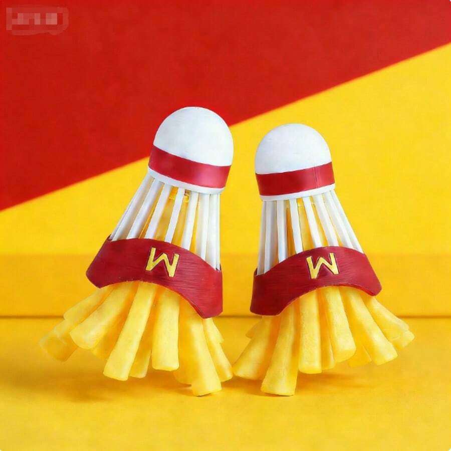 2026 Nouveau 1 pièce Porte-clés de Badminton imprimé en 3D en forme de frites - Charm de sac thématique McDonald's, accessoire sportif et mignon pour sac à dos, cadeau pop culture unique - parfait pour l'anniversaire, la Saint-Valentin, Pâques - Multicolore - Voir 1