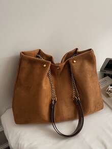 Túi xách dây xích phong cách châu Âu cổ điển, chất liệu da lộn mềm mại, thanh lịch, tối giản, thích hợp cho nữ. - Rỉ Nâu - Xem 9