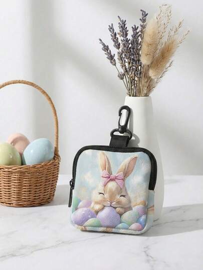 Easter Bunny Pattern Zipper Coin Purse, Lightweight Currency, Cash ID Credit Card Portable Coin Pocket, Small Wallet, Miscellaneous Storage Bag, Modern Fashion Travel, Birthday Gift, Anniversary Valentine's Day, Valentine's Day, Women's Gift, Teacher Gift