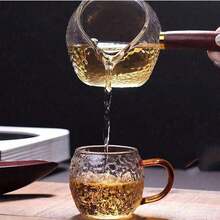 2个带把手的圆腹锤纹玻璃杯，120毫升小容量，可作咖啡杯、家用早餐茶杯、办公室浓缩咖啡杯、下午茶甜点杯、客用水杯 - 無色 - 查看 4