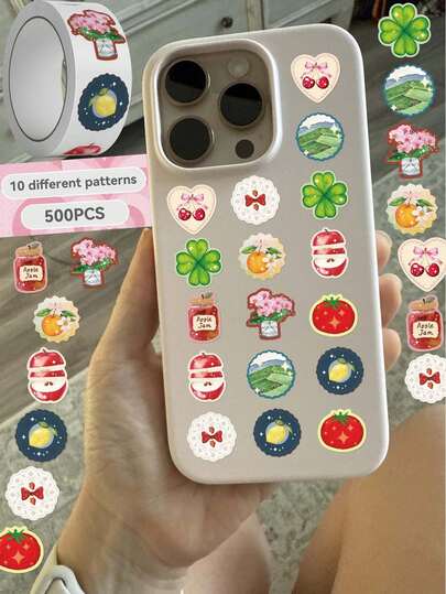 1卷/500张可爱贴纸封口标签，创意美学设计贴纸，适用于手写日记、平板电脑、笔记本电脑、手机壳、笔记本、Kindle、铅笔盒、摩托车、滑板、剪贴簿、吉他、午餐盒、iPad、移动电源、耳机盒、冰箱贴、汽车贴纸，适合青少年和成人DIY手写日记装饰贴纸