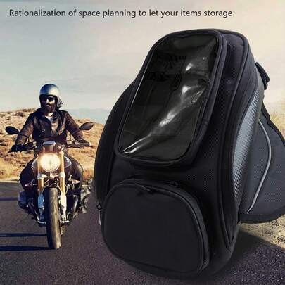 Motorcycle Tank Bag, Large Capacity, Durable, Suitable For Touchscreen, Waterproof Navigation. Comes With Detachable Phone Pouch, Multi-Functional Riding Storage Bag.