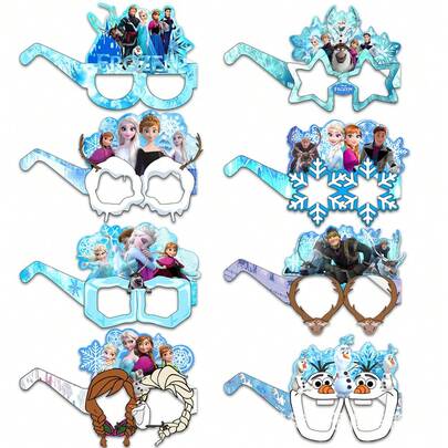 8pcs Assorted Ice & Snow Themed Paper Glasses, Birthday Party Photo Props, Princess Decorations - Random