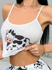Top de camisola cómodo con estampado de vaca para pijama de mujer - Blanco - Ver 3