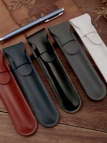 Customized Personalized PU Leather Pencil Case & Pens And Pencil Cases, Creative Gifts, Laser-Engraved Letters, Flip-Top Leather Cover, Gift Office Supplies Gifts, Engraved Student Pens, Teacher Gifts, Men's Gifts, Personalized Business Gifts Pens And Pencil Cases - White - View 7