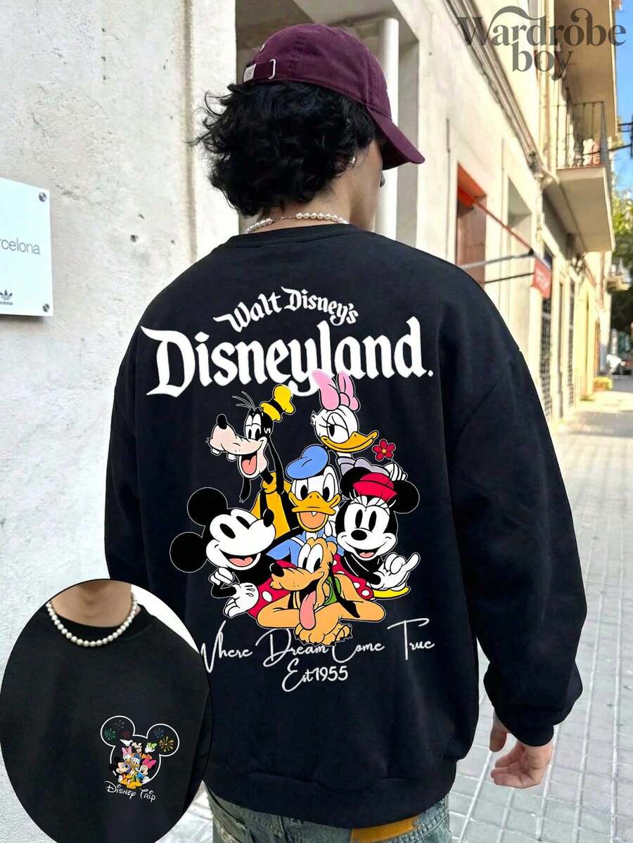 Disney Printed Pullover Sweatshirt, Walt Disney Mickey And Friends Printed Pullover Sweatshirt, Disneyland Gift.High-Quality, Suitable For Spring And Autumn, Comfortable And Breathable | Exquisite Design | Best Choice For Gifting - Black - View 1