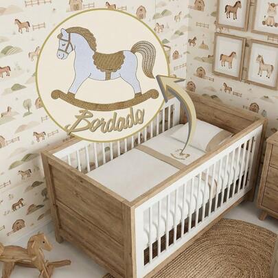 Lençol Bordado Cavalinho Algodão Para Berço Americano