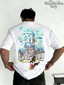 Disney Printed T-Shirt,Men's Mickey Mouse And  Castle T-Shirt – Disneyland Print T-Shirt,Unisex,High-Quality Pure Cotton T-Shirt,Suitable For All Seasons, Comfortable And Breathable| Exquisite Design | The Best Choice For Giving Gifts - trắng - Xem 1