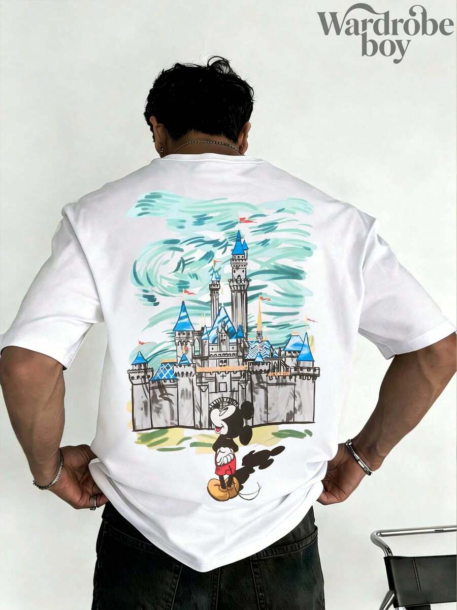 Disney Printed T-Shirt,Men's Mickey Mouse And  Castle T-Shirt – Disneyland Print T-Shirt,Unisex,High-Quality Pure Cotton T-Shirt,Suitable For All Seasons, Comfortable And Breathable| Exquisite Design | The Best Choice For Giving Gifts - trắng - Xem 1