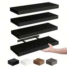 LOVEWE Set Of 4 Rustic Wood Floating Shelves - Wall Mounted Storage Shelf For Bathroom Bedroom Living Room Kitchen, Book Display & Space-Saving Decor - 4 chiếc - màu trắng - Xem 2