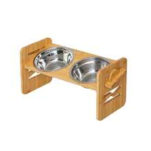 Soporte ajustable de bambú y madera para tazones dobles de mascotas, adecuado para perros y gatos pequeños/medianos, plato de alimentación que protege el cuello - Multicolor - Ver 7
