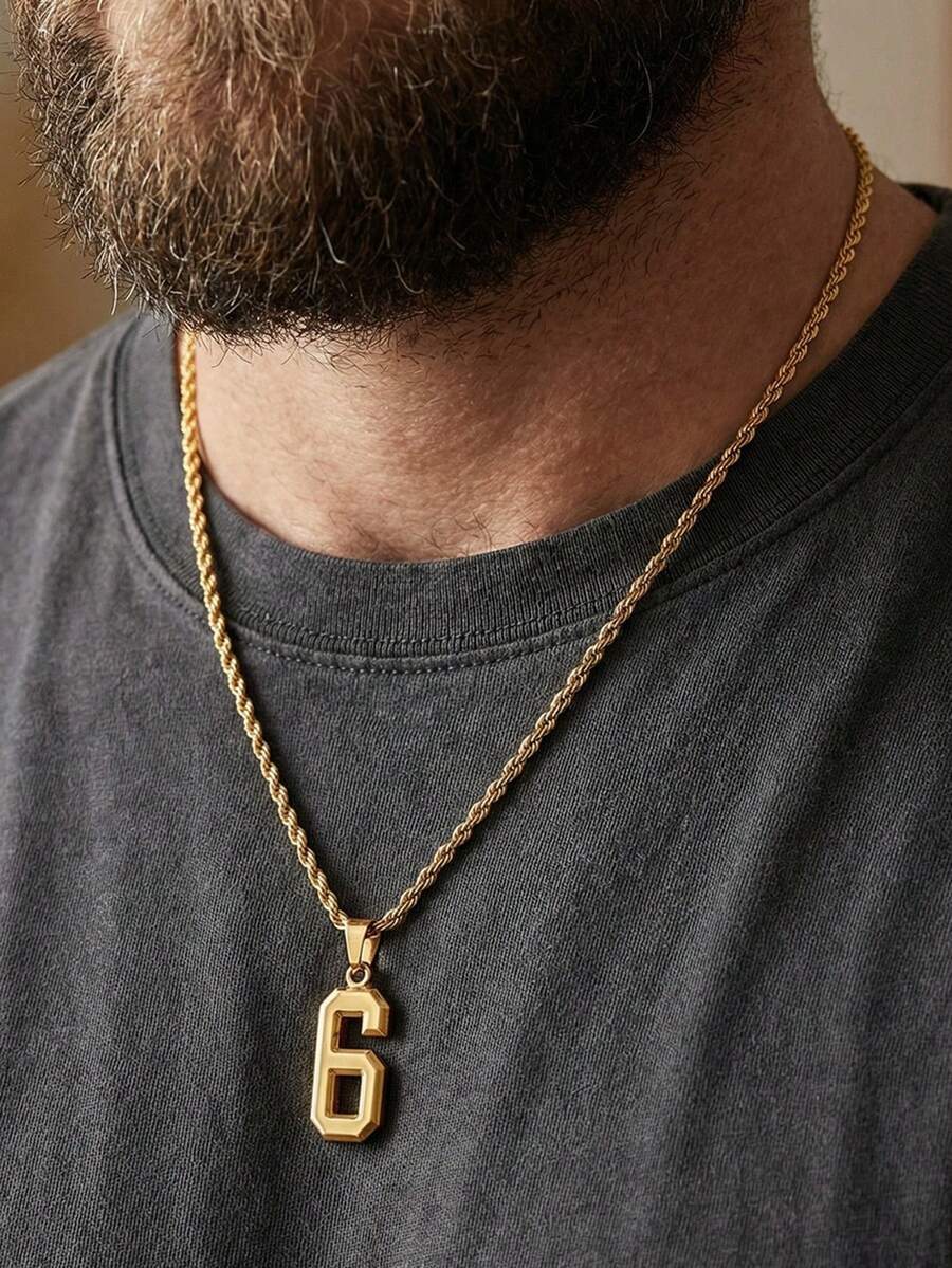 1件不锈钢防水链条绳链时尚数字吊坠项链男士数字项链礼品 - Necklace - 查看 1