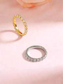 1 chiếc nhẫn thép không gỉ mạ vàng 18K đính đá Cubic Zirconia, trang sức nữ, quà tặng đám cưới, tiệc tùng, hẹn hò. - Một chiếc nhẫn khảm đá zircon lớn - Xem 2