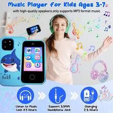 儿童智能玩具手机，鲨鱼造型，2.8英寸高清触摸屏，双摄像头，内置教育游戏和音乐播放器，适合3-12岁男孩女孩，是完美的圣诞节和生日礼物。 - 彩色 - 查看 9