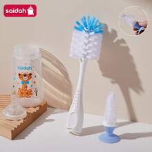 SAIDAH 不掉毛二合一尼龙奶瓶刷套装，含奶嘴刷、吸盘和PP手柄 - 超耐用，无脱落刷毛清洁套装 - 彩色 - 查看 12