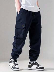 Shendy Vendy Pantalones Jogger Con Puños Y Cintura Elástica Con Cordón Y Bolsillos Inclinados Sueltos Para Hombre - Azul Cadete - Ver 3