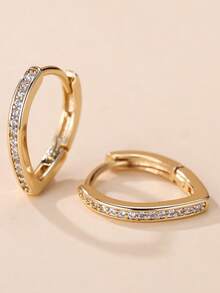 1对女士耳环，时尚圆形微镶嵌合成锆石圈形耳环，百搭日常佩戴 - 耳圈 - 查看 6