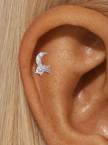 EleRunis 1PC 0.1ct Moissanite Diamond 925 Sterling Silver Star Heart Asymmetrical Evil Eye Stud 18K Gold Plated Flat Back Cartilage Helix Piercing Bridal Jewelry For Daily Wear Wedding Party Engagement Anniversary Valentine's Day - Silver - View 23