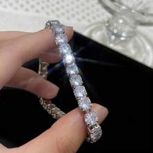 1pc/3pcs Exquisite Luxury Tennis Bracelet And Stainless Steel Four-Leaf Clover Cubic Zirconia Bangle, Fashionable Jewelry For Daily Wear - Silver - View 9