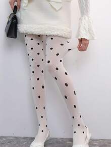 1双女士天鹅绒波点紧身裤袜，白色修身连裤袜，简约美学，春夏款 - 白色 - 查看 8