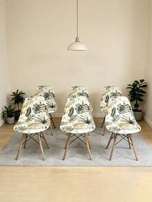 1/4/6pcs Modern Tropical Plant Print Removable & Washable Elastic Milk Silk Curved Chair Covers, Suitable For All Seasons - Multicolor - View 11