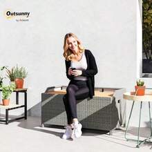 PE Rattan Outdoor Storage Bench Aluminium Garden Bench With Storage Underneath W/Zipped Inner Lining Rods For Deck Greysds - Grey - View 2